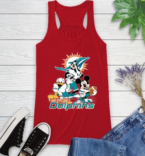 NFL Miami Dolphins Mickey Mouse Donald Duck Goofy Football Shirt Racerback Tank 5