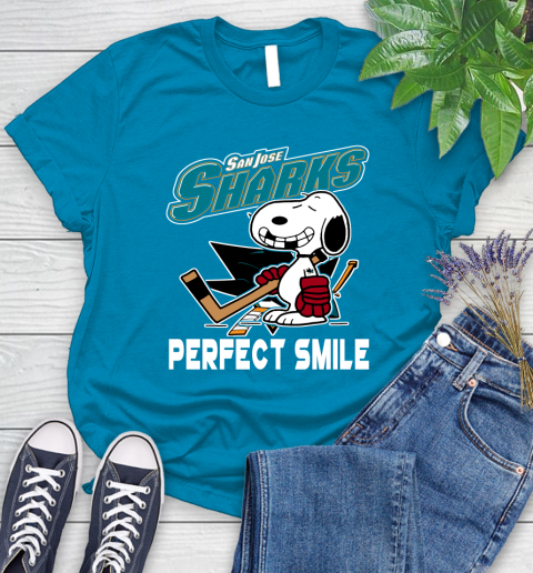 NHL San Jose Sharks Snoopy Perfect Smile The Peanuts Movie Hockey T Shirt Women's T-Shirt 10