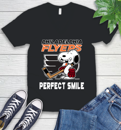 NHL Philadelphia Flyers Snoopy Perfect Smile The Peanuts Movie Hockey T Shirt V-Neck T-Shirt