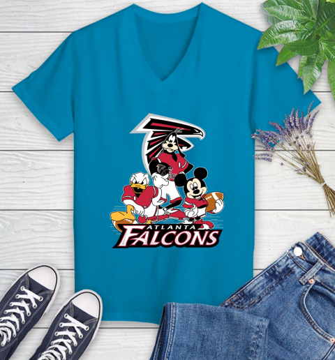 NFL Atlanta Falcons Mickey Mouse Donald Duck Goofy Football Shirt Women's V-Neck T-Shirt - Image 8