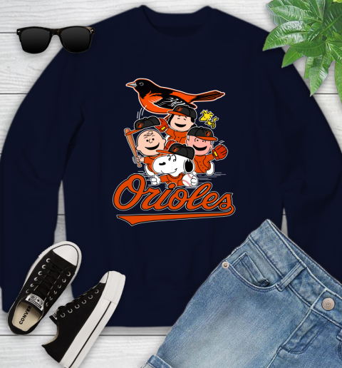 MLB Baltimore Orioles Snoopy Charlie Brown Woodstock The Peanuts Movie Baseball T Shirt_000 Youth Sweatshirt 2
