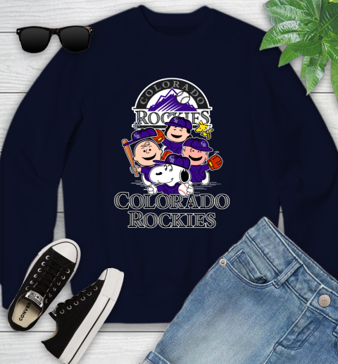 MLB Colorado Rockies Snoopy Charlie Brown Woodstock The Peanuts Movie Baseball T Shirt_000 Youth Sweatshirt 2