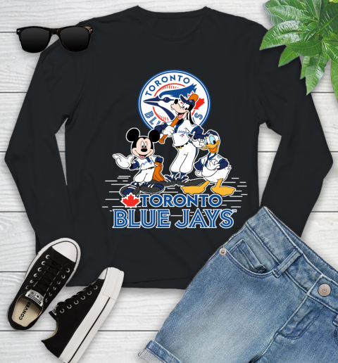 MLB Toronto Blue Jays Mickey Mouse Donald Duck Goofy Baseball T Shirt Youth Long Sleeve