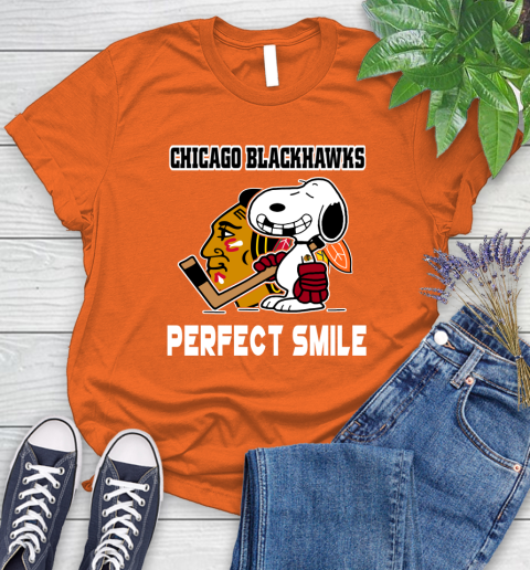 NHL Chicago Blackhawks Snoopy Perfect Smile The Peanuts Movie Hockey T Shirt Women's T-Shirt 3