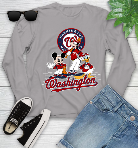 MLB Washington Nationals Mickey Mouse Donald Duck Goofy Baseball T Shirt Youth Long Sleeve 5