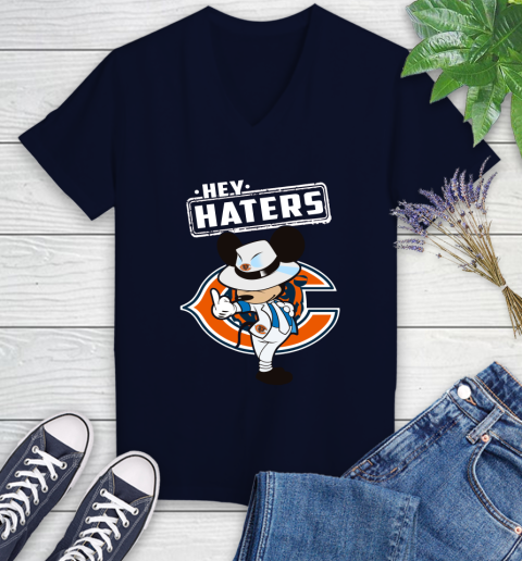 NFL Hey Haters Mickey Football Sports Chicago Bears Women's V-Neck T-Shirt 2