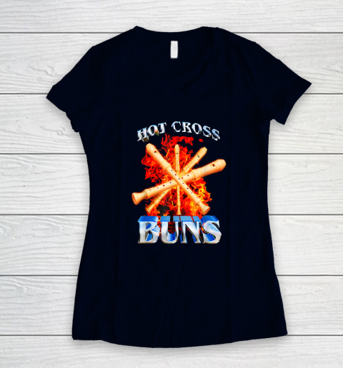 Hot Cross Buns Funny Women's V-Neck T-Shirt 2