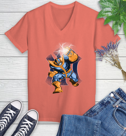New York Yankees MLB Baseball Thanos Avengers Infinity War Marvel Women's V-Neck T-Shirt 6