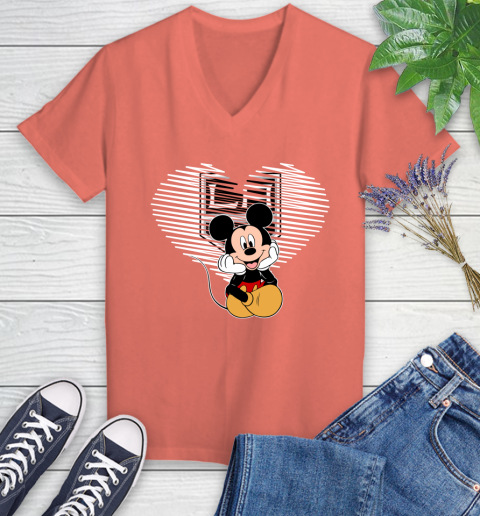 NHL Los Angeles Kings The Heart Mickey Mouse Disney Hockey Women's V-Neck T-Shirt 6