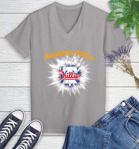 Philadelphia Phillies MLB Baseball Adoring Fan Rip Sports Women's V-Neck T-Shirt 4