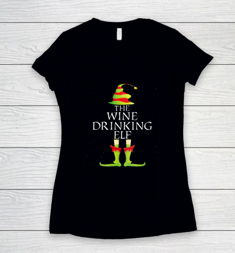 Wine Drinking Elf Matching Family Group Christmas Pajama Women's V-Neck T-Shirt