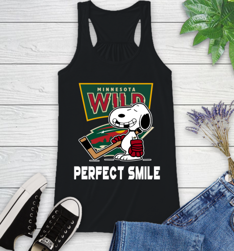 NHL Minnesota Wild Snoopy Perfect Smile The Peanuts Movie Hockey T Shirt Racerback Tank