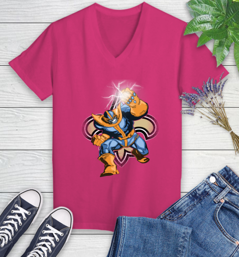 New Orleans Saints NFL Football Thanos Avengers Infinity War Marvel Women's V-Neck T-Shirt 9