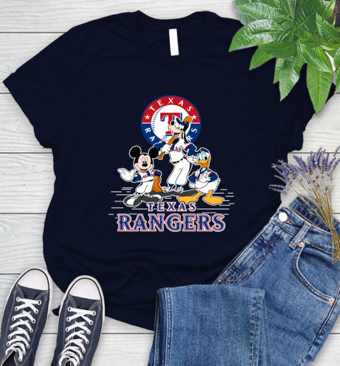 MLB Texas Rangers Mickey Mouse Donald Duck Goofy Baseball T Shirt Women's T-Shirt 2