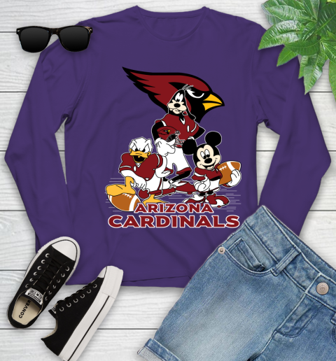 NFL Arizona Cardinals Mickey Mouse Donald Duck Goofy Football Shirt Youth Long Sleeve 4