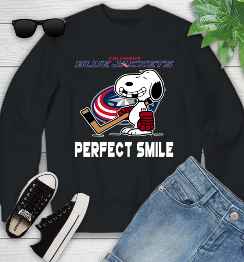 NHL Columbus Blue Jackets Snoopy Perfect Smile The Peanuts Movie Hockey T Shirt Youth Sweatshirt