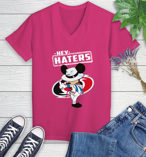 NHL Hey Haters Mickey Hockey Sports Carolina Hurricanes Women's V-Neck T-Shirt 9