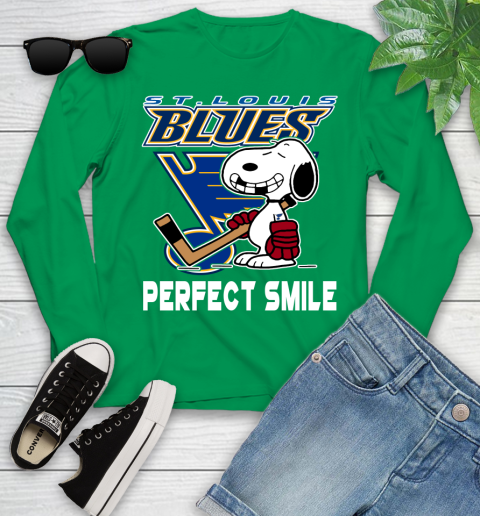 NHL St.Louis Blues Snoopy Perfect Smile The Peanuts Movie Hockey T Shirt Youth Long Sleeve 7