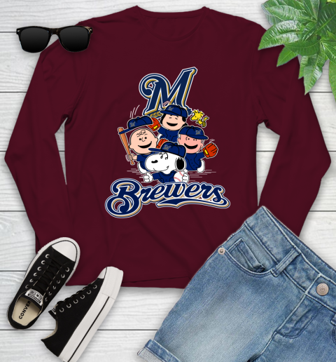 MLB Milwaukee Brewers Snoopy Charlie Brown Woodstock The Peanuts Movie Baseball T Shirt_000 Youth Long Sleeve 6