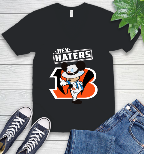 NFL Hey Haters Mickey Football Sports Cincinnati Bengals V-Neck T-Shirt