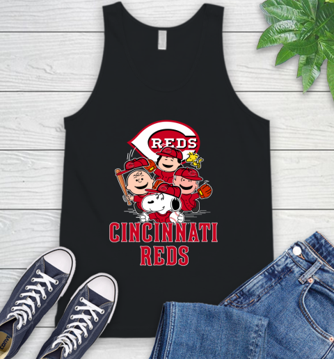 MLB Cincinnati Reds Snoopy Charlie Brown Woodstock The Peanuts Movie Baseball T Shirt_000 Tank Top