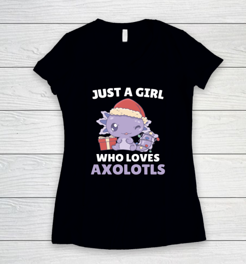 Just A Girl Who Loves Axolotls Cute Girls Christmas Pajama Women's V-Neck T-Shirt