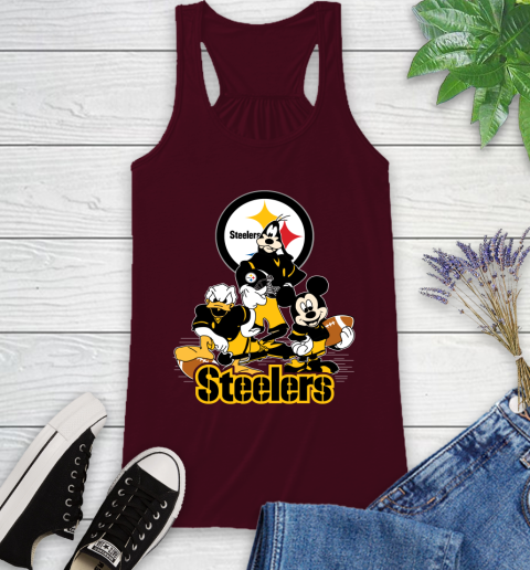 NFL Pittsburgh Steelers Mickey Mouse Donald Duck Goofy Football Shirt Racerback Tank 2