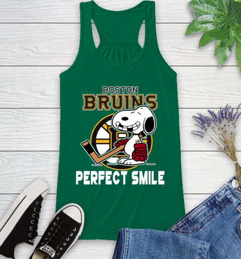 NHL Boston Bruins Snoopy Perfect Smile The Peanuts Movie Hockey T Shirt Racerback Tank 6