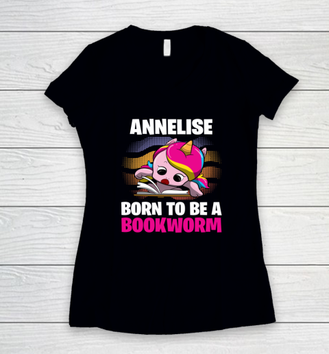 Annelise Born To Be A Bookworm Unicorn Women's V-Neck T-Shirt
