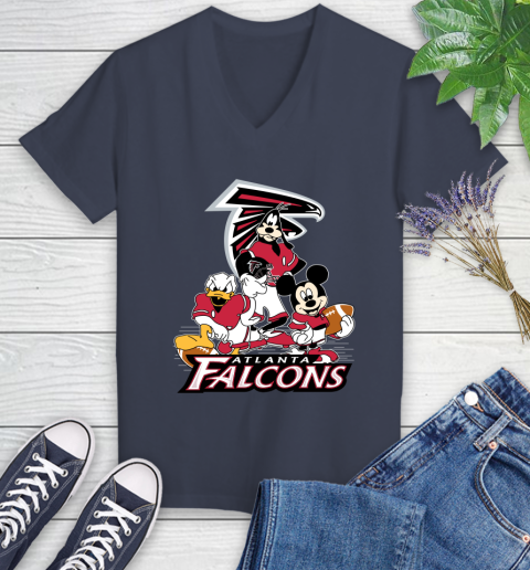 NFL Atlanta Falcons Mickey Mouse Donald Duck Goofy Football Shirt Women's V-Neck T-Shirt - Image 13