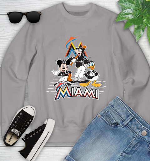 MLB Miami Marlins Mickey Mouse Donald Duck Goofy Baseball T Shirt Youth Sweatshirt 3
