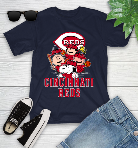 MLB Cincinnati Reds Snoopy Charlie Brown Woodstock The Peanuts Movie Baseball T Shirt_000 Youth T-Shirt 2