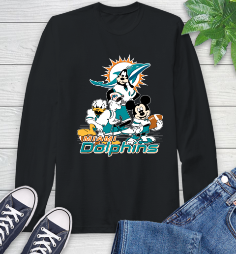 NFL Miami Dolphins Mickey Mouse Donald Duck Goofy Football Shirt Long Sleeve T-Shirt