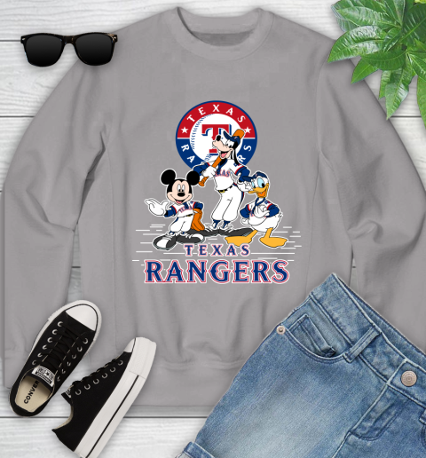 MLB Texas Rangers Mickey Mouse Donald Duck Goofy Baseball T Shirt Youth Sweatshirt 3
