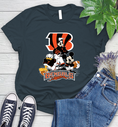 NFL Cincinnati Bengals Mickey Mouse Donald Duck Goofy Football Shirt Women's T-Shirt 11