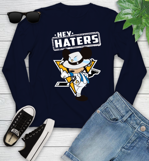 NHL Hey Haters Mickey Hockey Sports Pittsburgh Penguins Youth Long Sleeve 2
