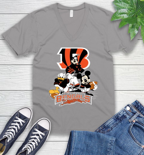 NFL Cincinnati Bengals Mickey Mouse Donald Duck Goofy Football Shirt V-Neck T-Shirt 3