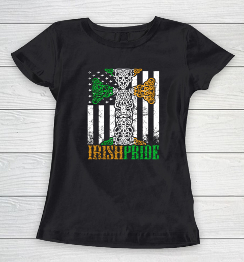Irish Pride American Flag Celtic Cross Women's T-Shirt