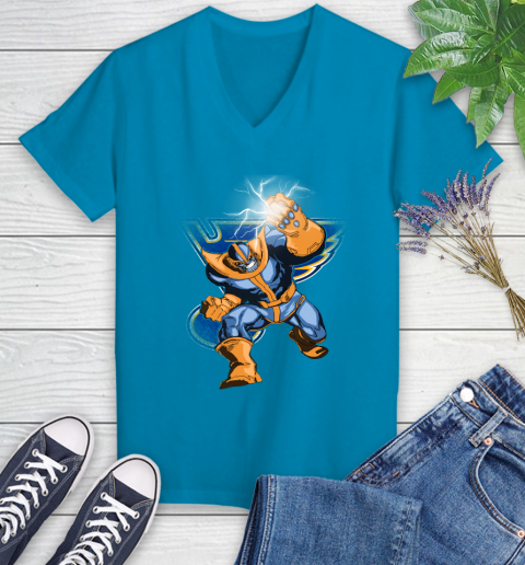 St.Louis Blues NHL Hockey Thanos Avengers Infinity War Marvel Women's V-Neck T-Shirt 7