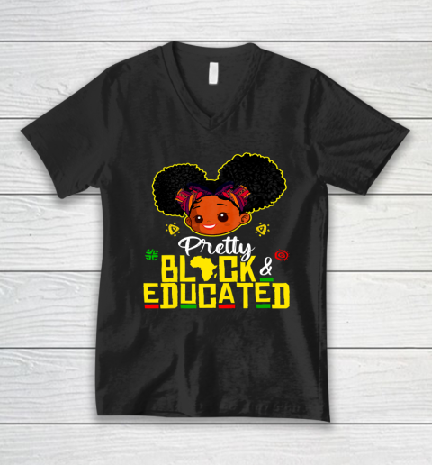Black Girl, Women Shirt Pretty Black Educated Black Princess Girl Kids Juneteenth V-Neck T-Shirt