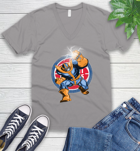 Detroit Pistons NBA Basketball Thanos Avengers Infinity War Marvel V-Neck T-Shirt 3
