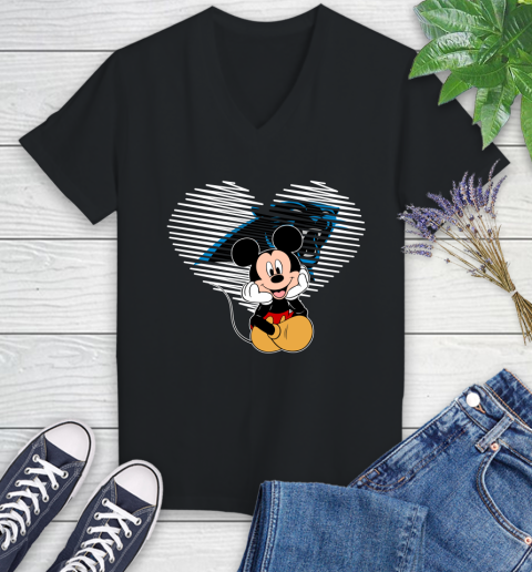 NFL Carolina Panthers The Heart Mickey Mouse Disney Football T Shirt_000 Women's V-Neck T-Shirt