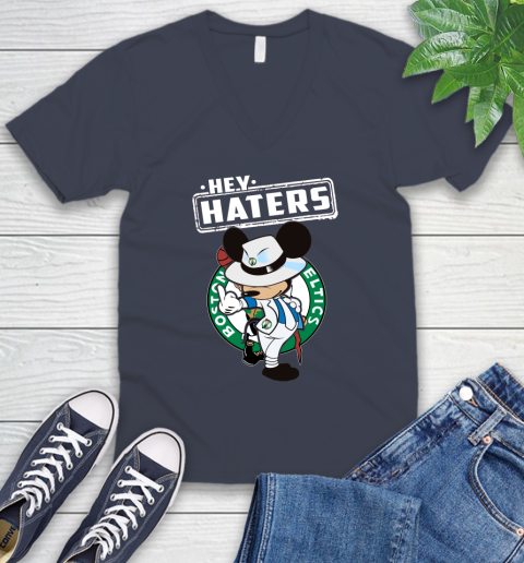 NBA Hey Haters Mickey Basketball Sports Boston Celtics V-Neck T-Shirt 8