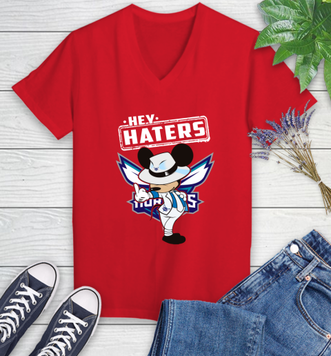 NBA Hey Haters Mickey Basketball Sports Charlotte Hornets Women's V-Neck T-Shirt 11
