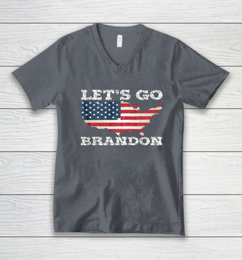 Let's Go Brandon Joe Biden Chant Impeach Biden USA Flag FJB V-Neck T-Shirt 3