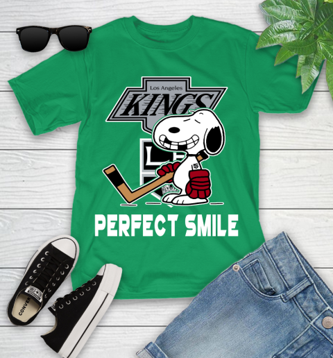 NHL Los Angeles Kings Snoopy Perfect Smile The Peanuts Movie Hockey T Shirt Youth T-Shirt 8