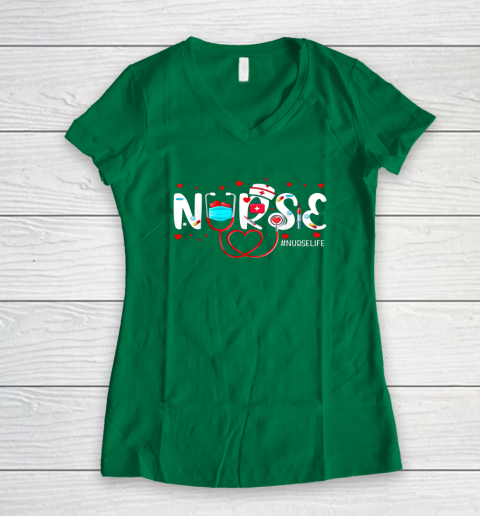 Nurse Cute Valentine's Day Valentine Heart Nurse Stethoscope Women's V-Neck T-Shirt 3