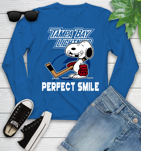 NHL Tampa Bay Lightning Snoopy Perfect Smile The Peanuts Movie Hockey T Shirt Youth Long Sleeve 10