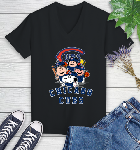 MLB Chicago Cubs Snoopy Charlie Brown Woodstock The Peanuts Movie Baseball T Shirt Women's V-Neck T-Shirt