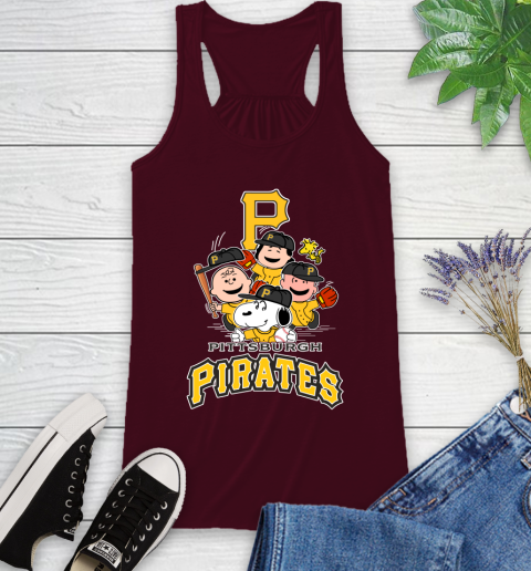 MLB Pittsburgh Pirates Snoopy Charlie Brown Woodstock The Peanuts Movie Baseball T Shirt_000 Racerback Tank 2